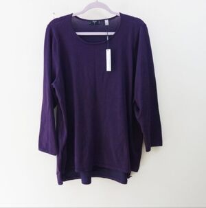 Tahari Womens Eggplant Purple Sweater (2X) Soft Stretch High Low NWT